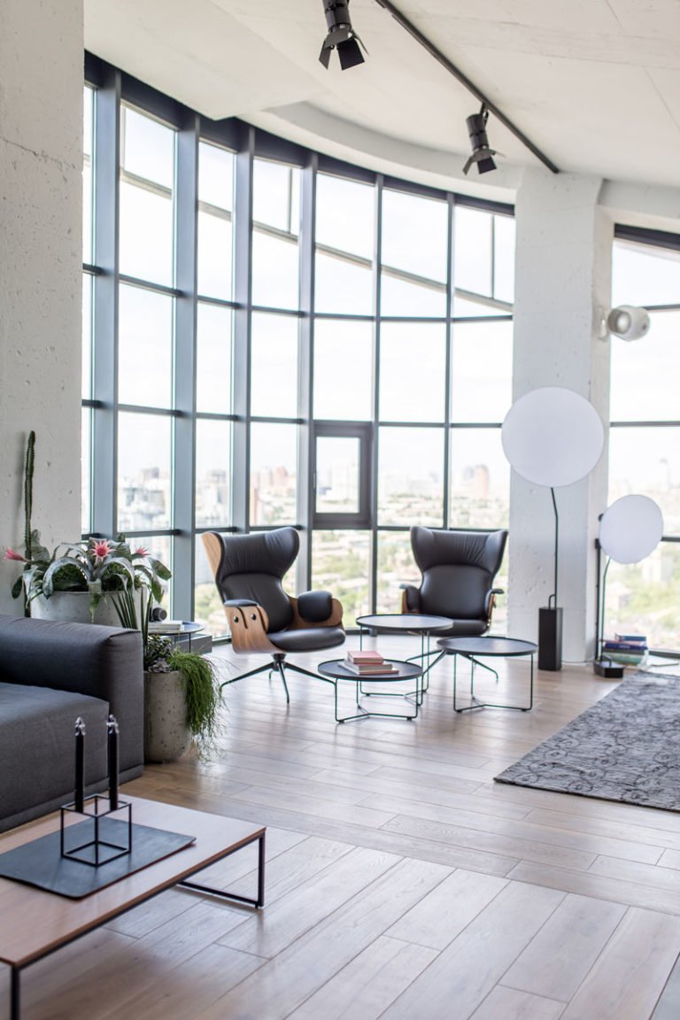 A modern example of the industrial interior design of penthouse in Kiev