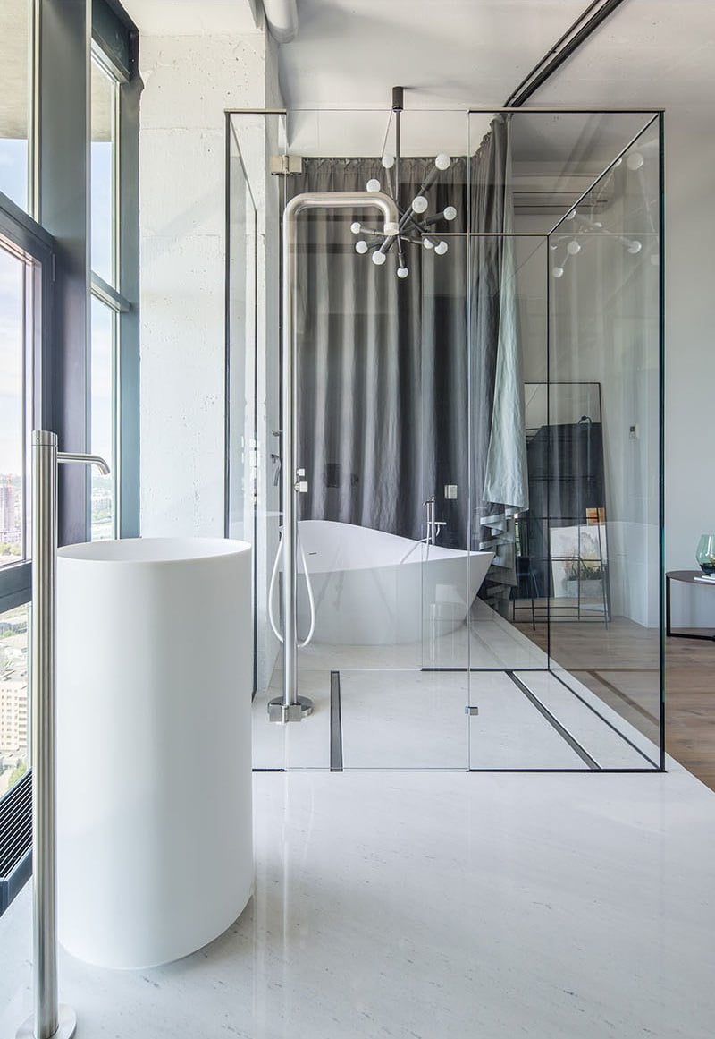 A modern example of the industrial interior design of penthouse in Kiev - Window Boxes Industrial Penthouse Apartment Design